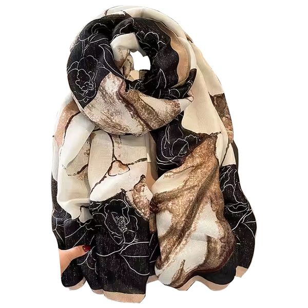 Lightweight New Elegant Lotus Pattern Print Viscose Women's Scarf