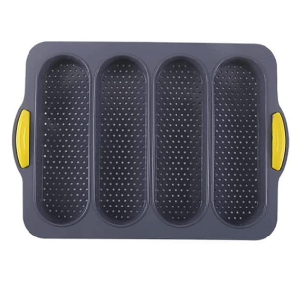 Silicone Bread Pan Set, Hamburger Bun &amp; Baguette Molds, Nonstick, Gray
