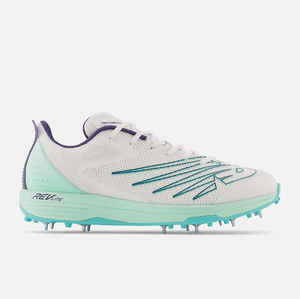 New Balance Men's CK10V5 Cricket Shoes - White/Cyber Jade/Dark Mercury