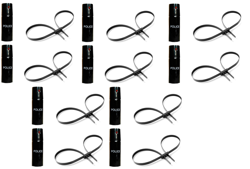 Heavy Duty Double Locking Flexi Cuffs &amp; 60ml Pepper Spray Combo- 10 Pack
