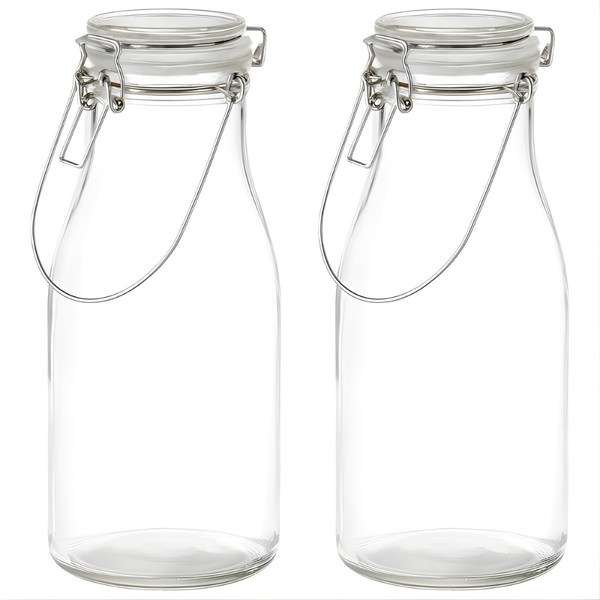 2 Pack - Airtight Glass Clip-Top Storage Jars With Metal Handle