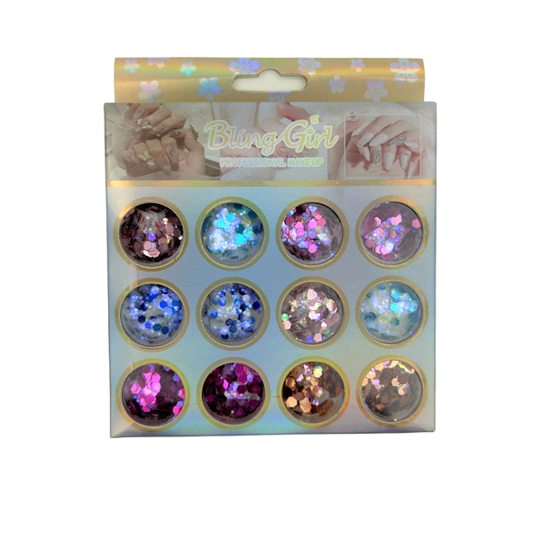 Bling Girl 12 Design Nail Decorations Kit Nail Art Mixed Color Neon