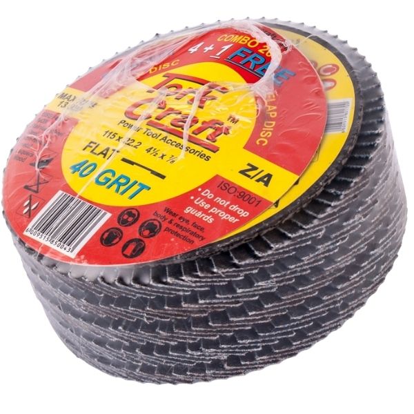 Tork Craft- Flap Disc Zirconium 40 Grit Flat - 5 Cutting Discs 115mm