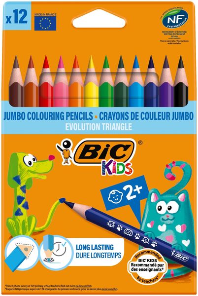 BIC Kids Evolution Triangle 12 Coloring Pencils - Ideal for small kids