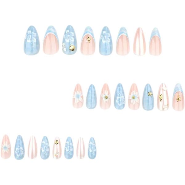 Blue Beach Wave 3D False Nail Art Pressing Style