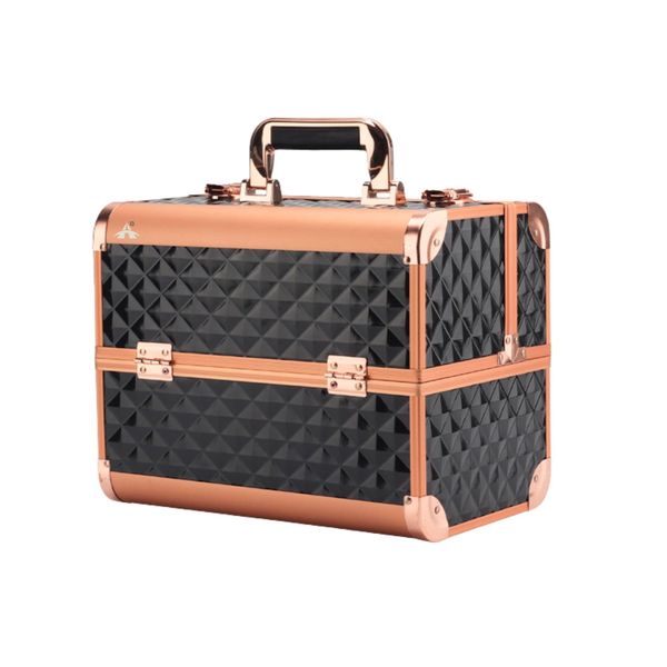 ALANES Large Capacity Portable Aluminum Makeup Organizer Case-Black