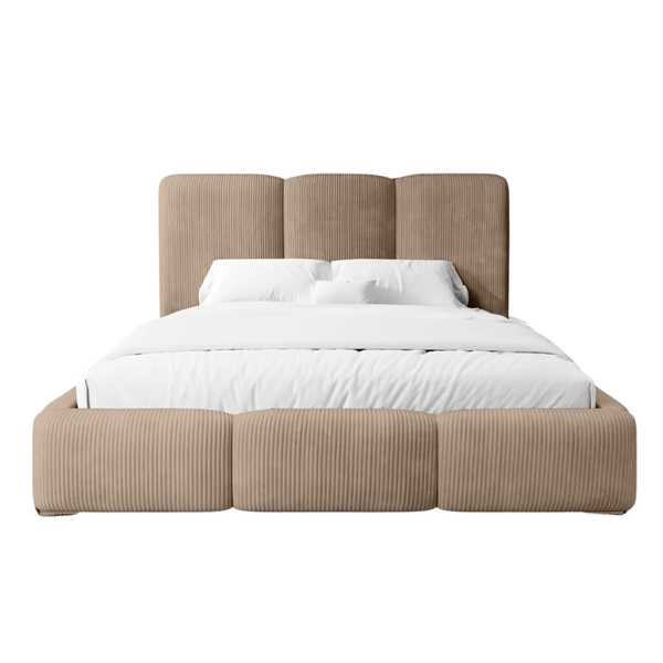 Vonia Ribbed Velvet Upholstered Bed Frame with Headboard &amp; Base