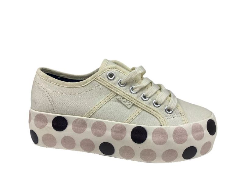 K Star 7 Ladies Premier Polka Beige Lace up Platform Sneakers