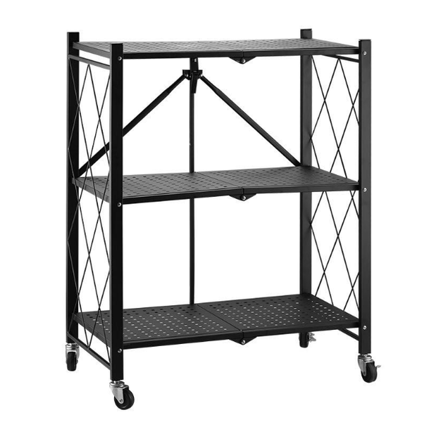 Metal 3 Tier Foldable Storage Shelve Home Storage Rack with Wheels