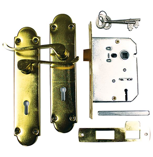 2 Lever Victorian Scroll Lockset 200MM Brass Plated