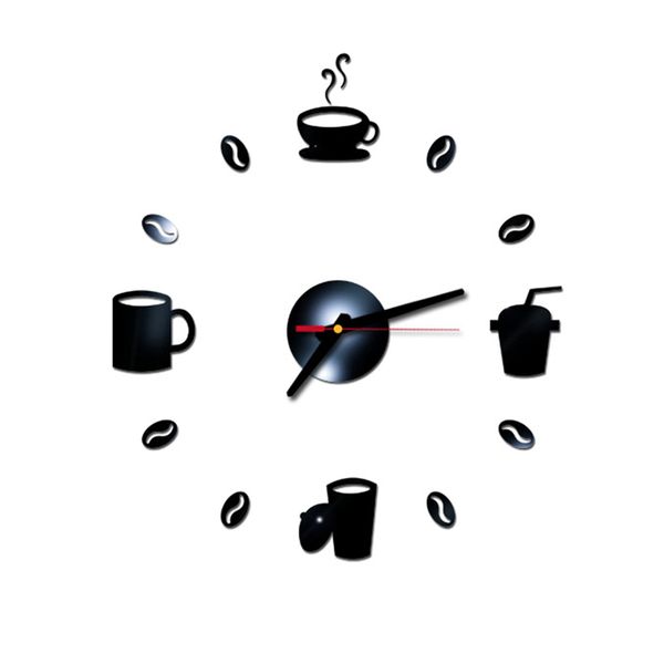Kitchen DIY Coffee Cups Decor Wall Sticker Clock for Living Room - Silver