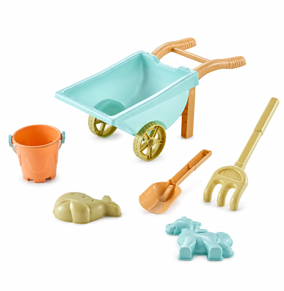 Kids Beach Sand Toy Set with Bucket, Spade, Rake and Moulds