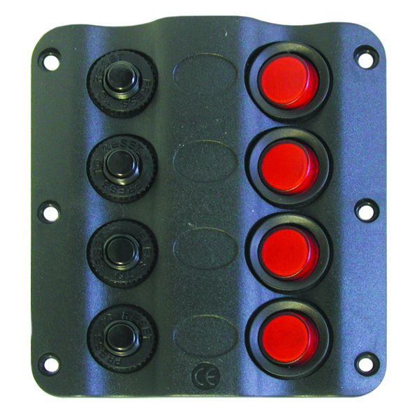 4-Gang Switch Panel for Boats with LEDs and Circuit Breaker