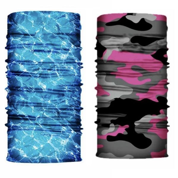 Face-Neck Warmer Bandana Face Shield Camo Pink and Aqua Blue Set of 2