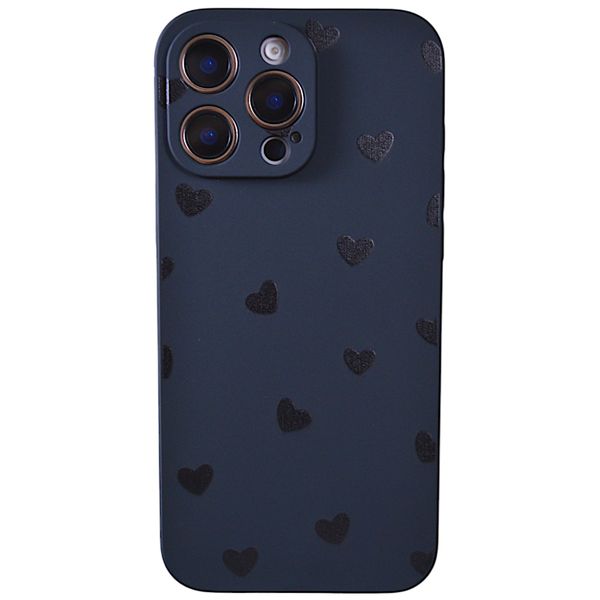 Phone Case with Small Hearts Graphic and Pro Cam Compatible with Iphone 16 Pro - Black