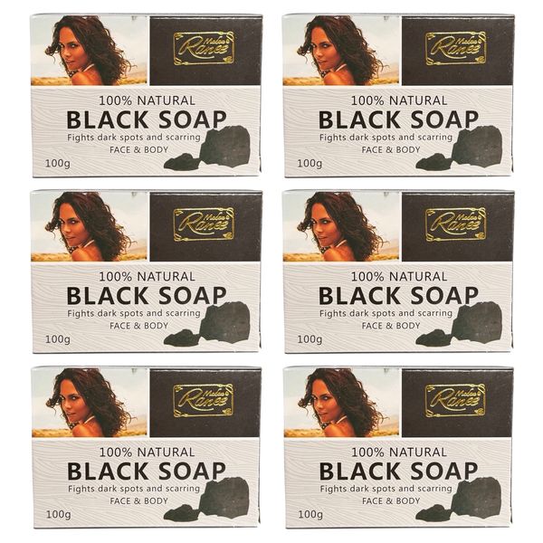 Pack of 6 - 100% Natural Black Soap for Face &amp; Body