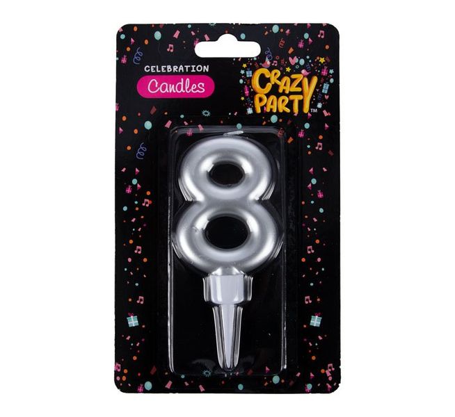 Birthday Candle - Celebration Candles - Number 8 - Silver - Large - 12 Pack