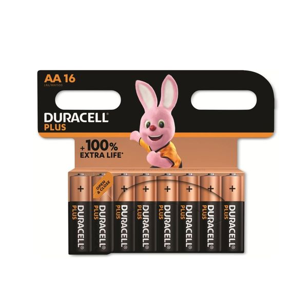 Duracell Plus AA Alkaline Batteries, 1.5V LR6 MN1500 - 16 Pack