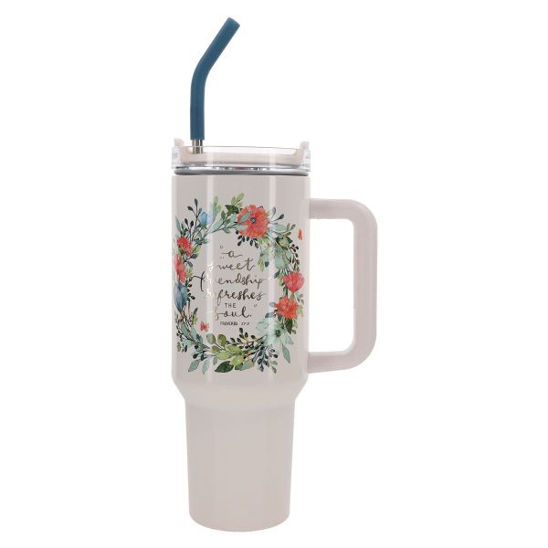 Large Travel Mug with Handle and Straw - A Sweet Friendship