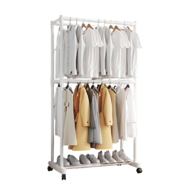 Clothes Rack Double Rods Garment Rack Sturdy Coat Rack - White