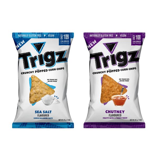 Trigz Crunchy Popped Corn Chips - Chutney &amp; Sea Salt (6 x 85g)