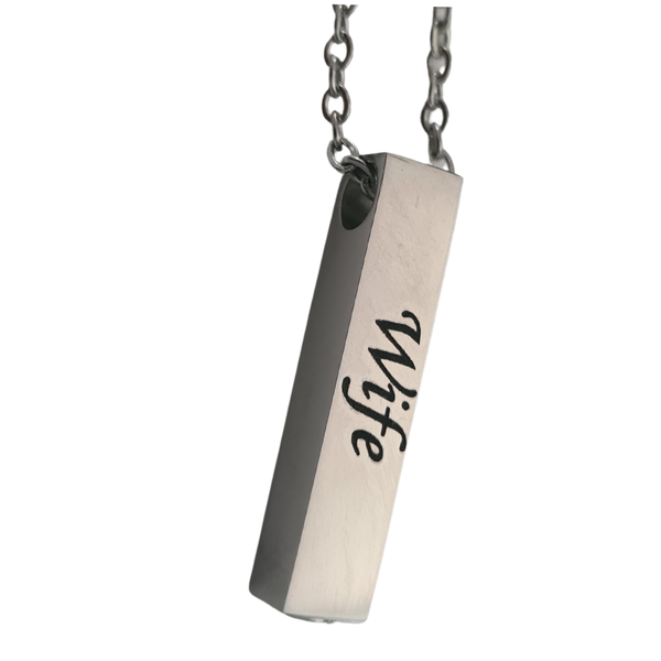 Wife Memorial Pendant &amp; Chain - Stainless Steel Cremation Jewellery