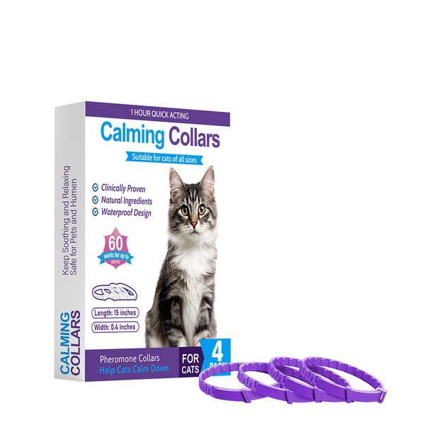 4 Pack Cat Calming Collars:Pheromone Infused for Anxiety &amp; Stress-60 days