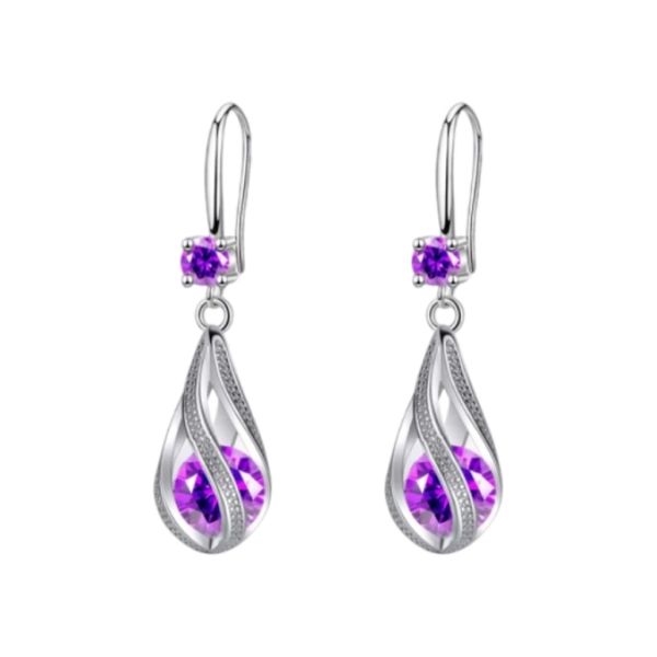 Women's Purple 925 Sterling Silver Twisted Droplet Earrings