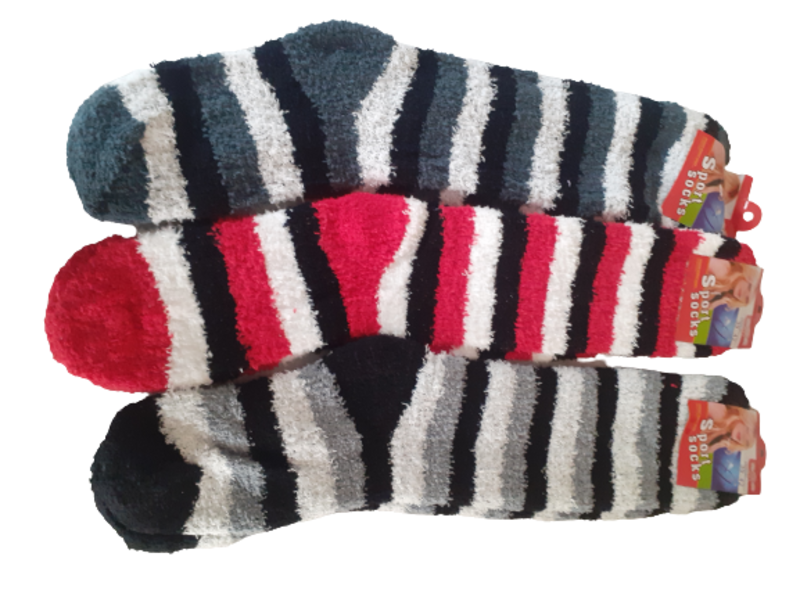3 Pairs of Assorted Colour Strip Ankle Winter Socks