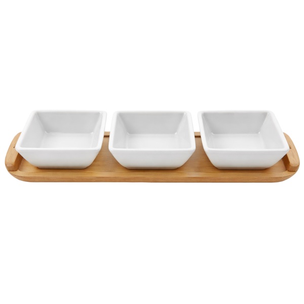 Bamboo Serving Set - 3 Bowls + Tray, 35x11cm