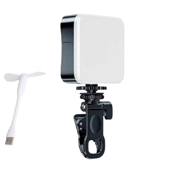 Rechargeable LED Video Phone Selfie Camera Light W/ USB Mini Fan