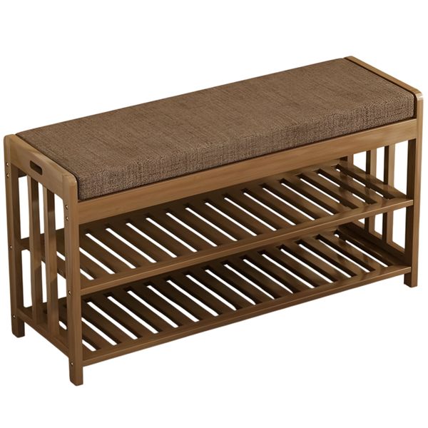Three-Tier Wooden Padded Shoe Bench - 80x27x45cm