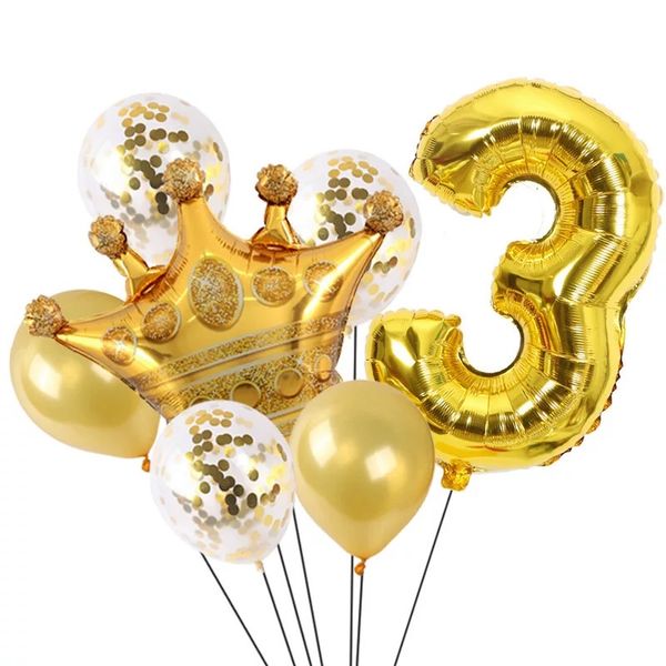 Crown Birthday Balloon Set Number -3 Gold