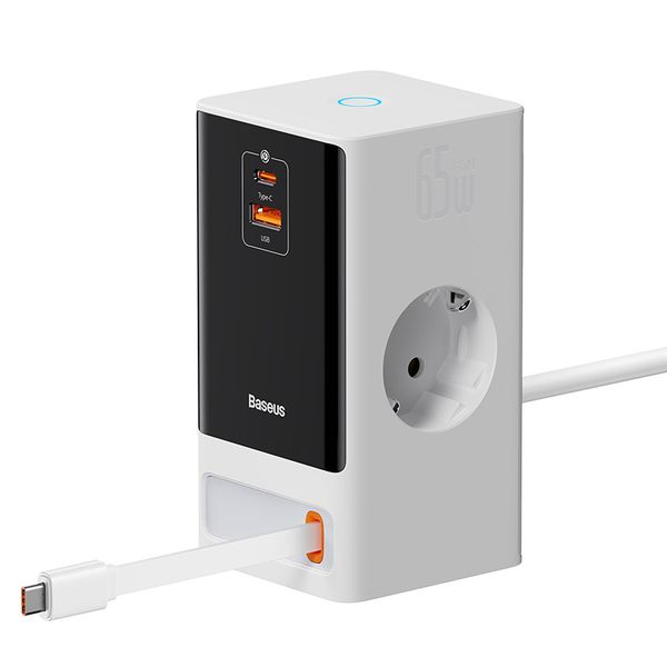 Baseus PowerCombo 65W Digital PowerStrip Charger Retractable Type C Cable