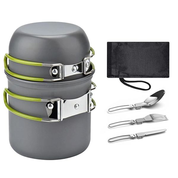 Outdoor Camping Pot Set, Cookware Set With Storage Bag For 1-2 People