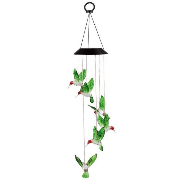 Solar Powered Humming Bird Wind Chime Garden Light Multicolor