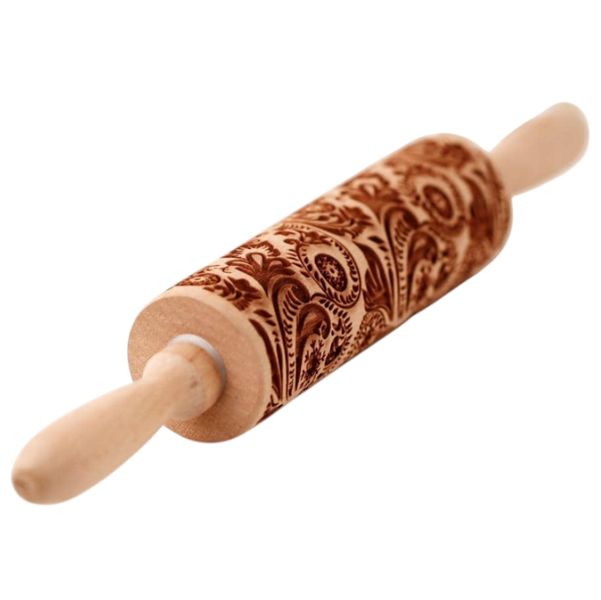1 Piece - Floral Engraved Rolling Pin - Brown