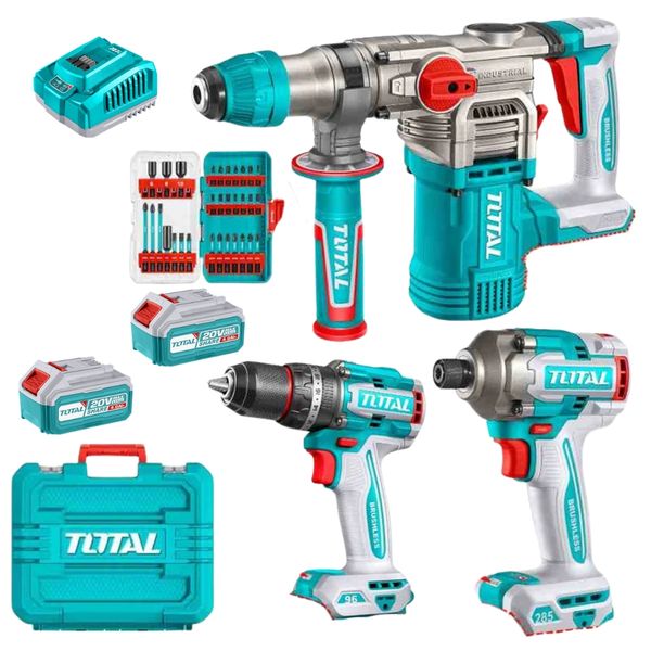 Total Tools Cordless Rotary Hammer, Drill, Driver, 5Ah Battery &amp; Charger