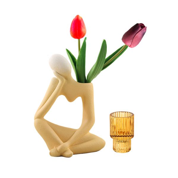 Thinker Ceramic Vase Abstract Vase Sculpture Figure for Home Decor