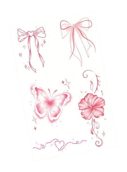 1 Piece - Butterfly &amp; Ribbon Themed Temporary Tattoo - Pink