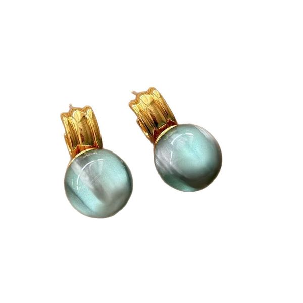 French Simple Silver Needle Irregular Resin Earrings-Green