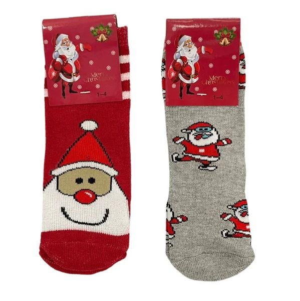 Kids Christmas Santa Socks (Size 1 - 4) Set of 2