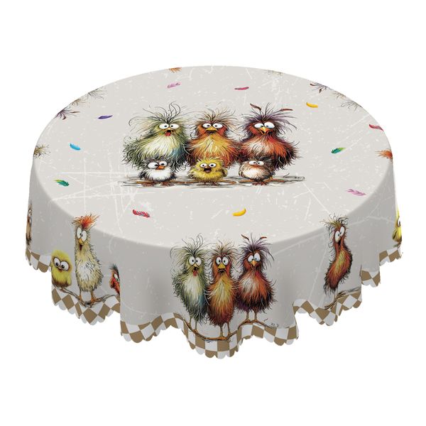 Quirky Fluffy Birds Tablecloth for Family Dining &amp; Kids' Parties