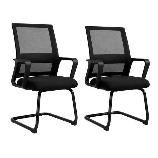 Set of 2 Black Cantilever Conference Chairs with Padded Seat and Armrests