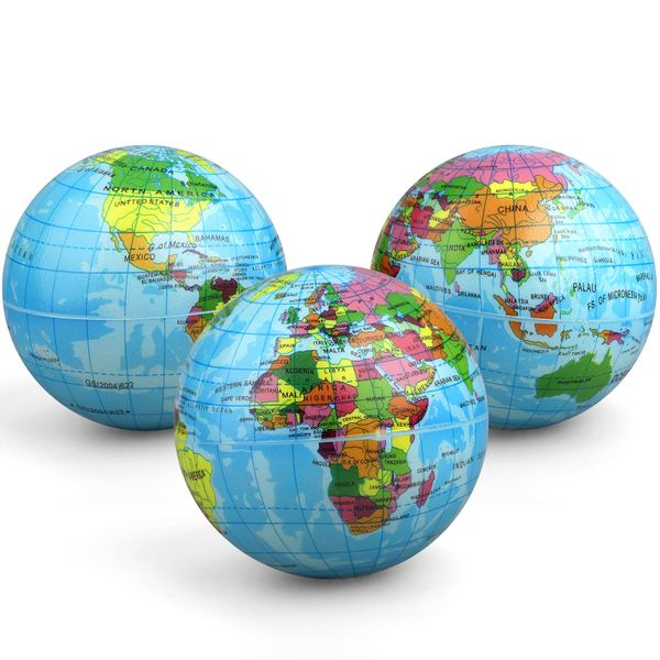 World Map Globe Stress Bouncing Play Ball (10cm) 3 Piece