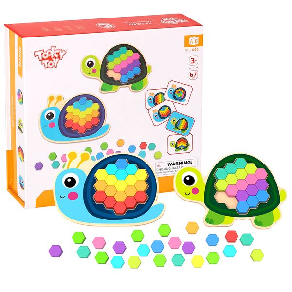 TookyToy Mosaic Snail &amp; Turtle Puzzle Set with Activity Cards