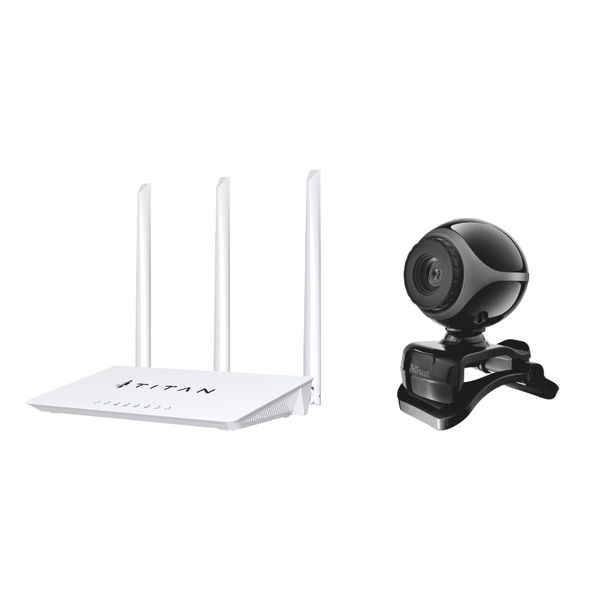TITAN Silica N300 Router &amp; TRUST Exis Webcam Bundle