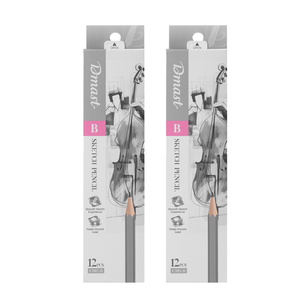 Dmast Sketching Pencil B 12pcs Black, 2 packs