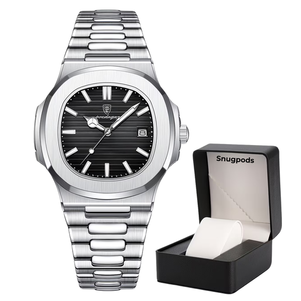 Poedagar Nautilus Glass - Stainless Steel Watch With Snugpods Watch Box