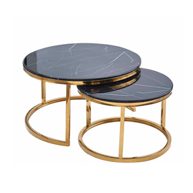 2-in-1 Round Decorated Marble Coffee Table With Metal Frame | Shop ...